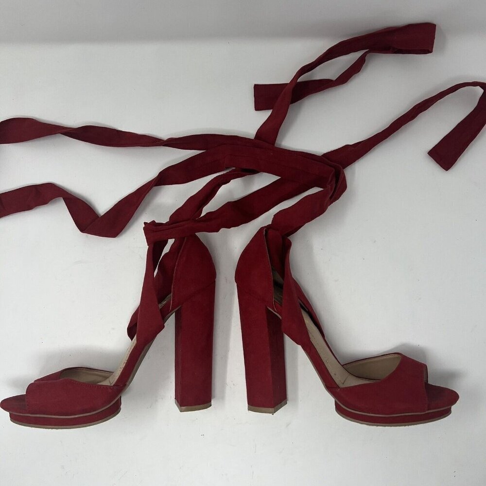Lulus Size 5.5 Dorian Red Suede Lace-Up Balletcore Valentine’s Day - Picture 6 of 10
